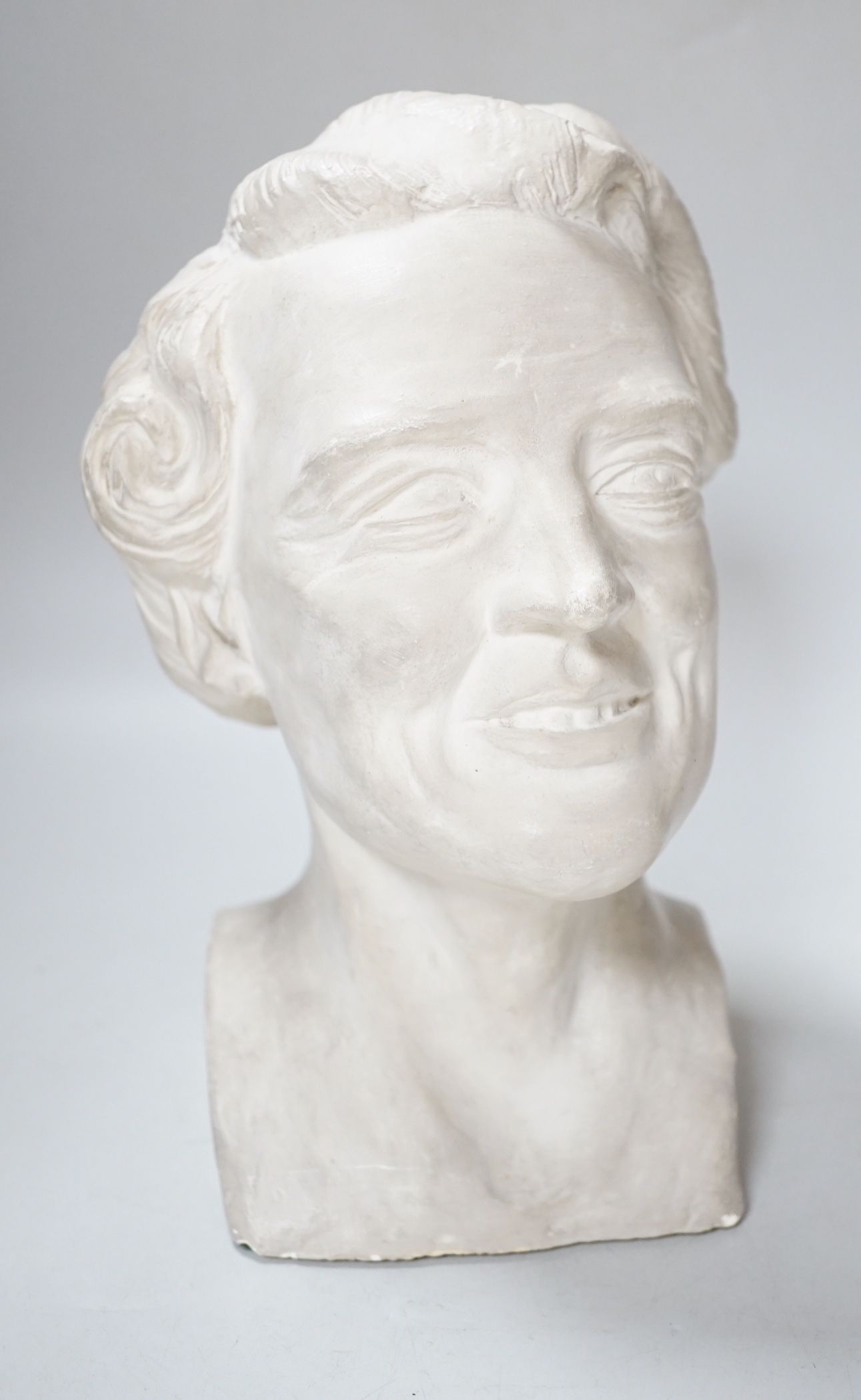 A plaster bust, artist who created St Mary de Haura glass windows, 25cm high